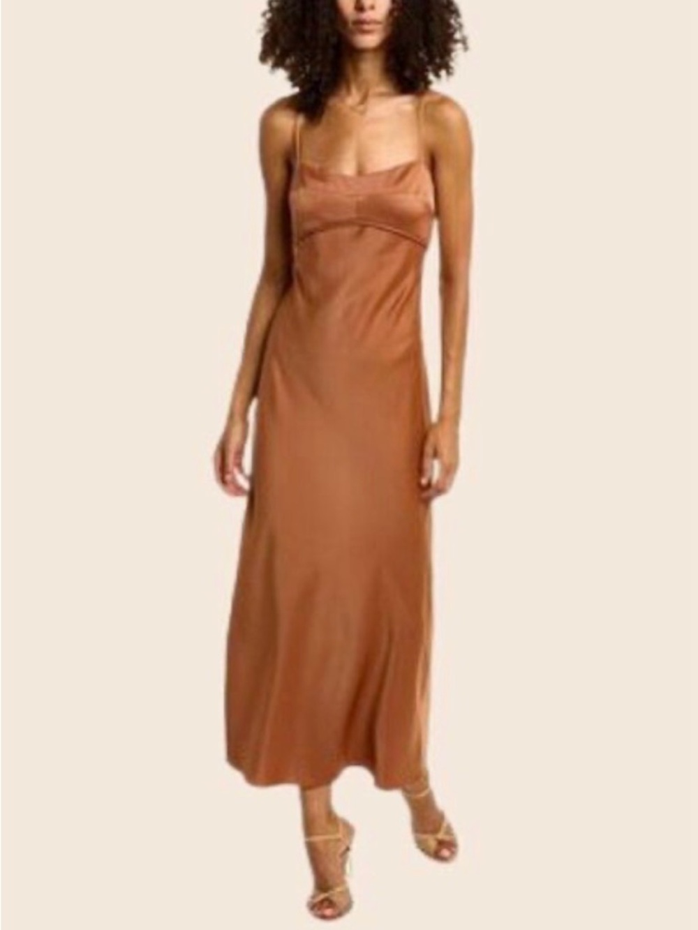 Wayf Rust-Brown Slip Midi Dress